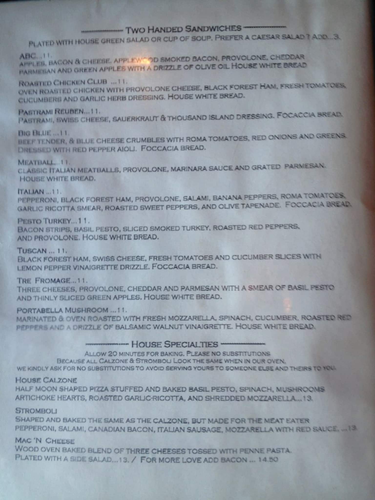 Menu at Fat Olives pizzeria, Homer