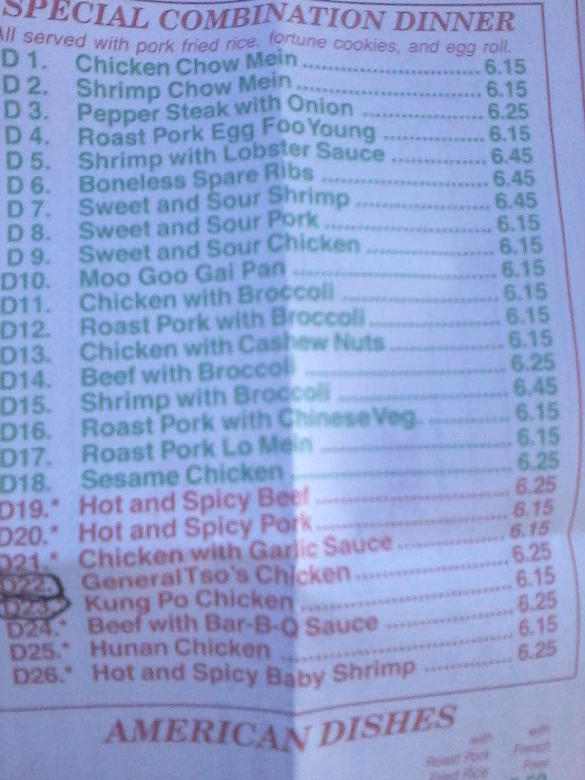 Menu at China Taste restaurant, Huntsville