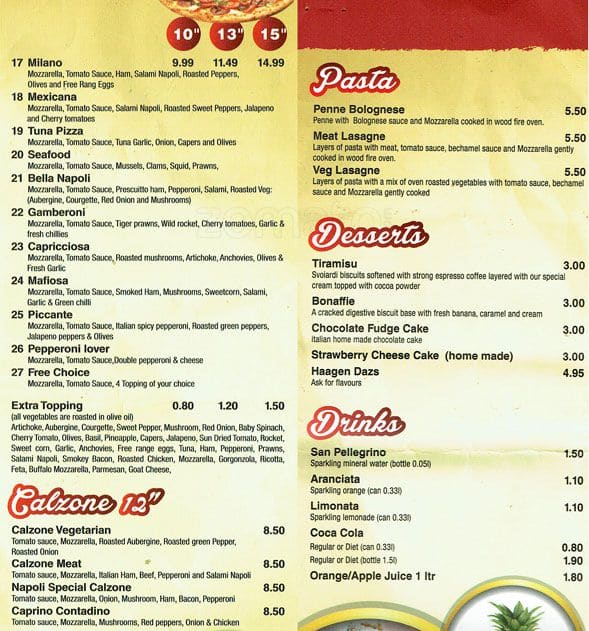 Menu at Bella Napoli Pizzeria, Bromley, 435A Bromley Rd