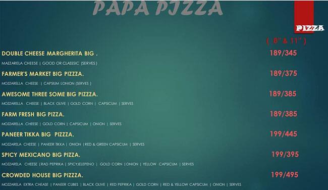 Menu of Papa Pizza, Kurla, Mumbai