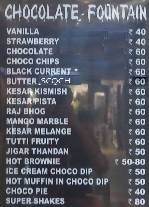 Menu of Chocolate Fountain, Mohan Nagar, Ghaziabad