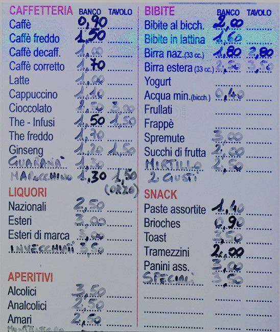 Menu di Caffè Marino 