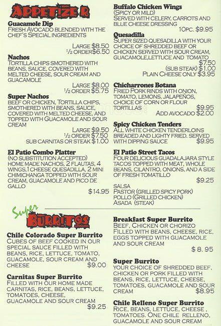 El Patio Menu Menu For El Patio Fremont Fremont