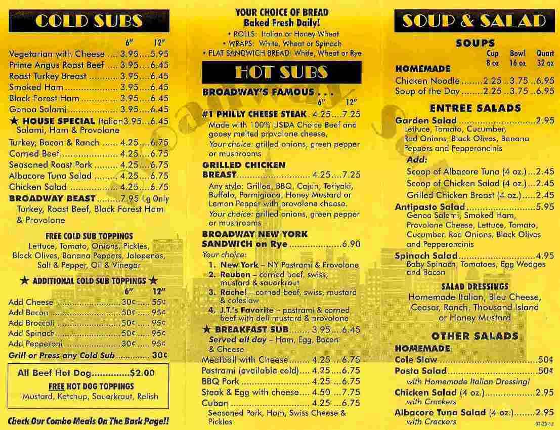 Broadway Subs Menu, Menu for Broadway Subs, Homestead/Florida City