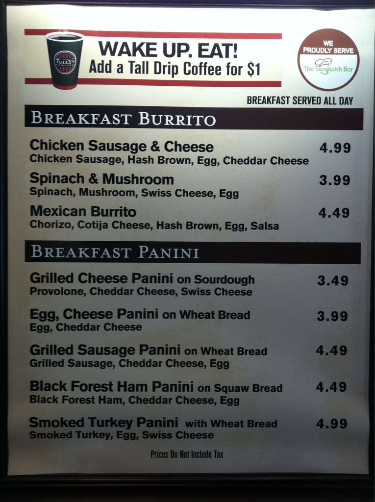 Tully's Coffee CSU Fullerton Menu Urbanspoon/Zomato