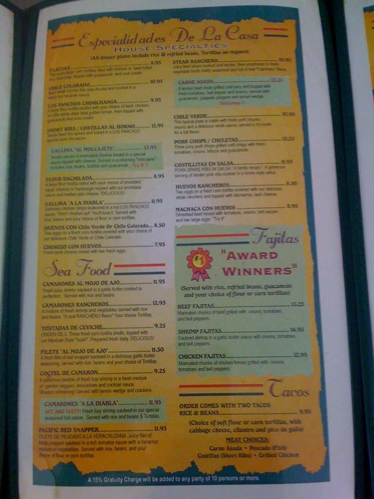 Online Menu of Los Panchos Mexican Restaurant Restaurant, Fresno