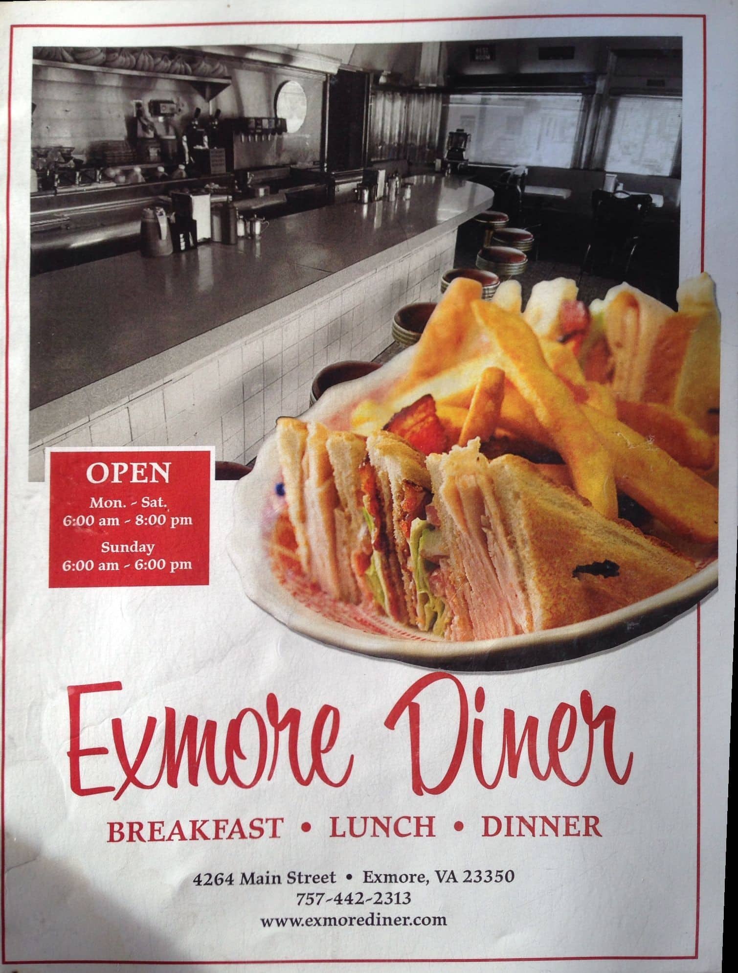 Menu at Exmore Diner restaurant, Exmore, Main St