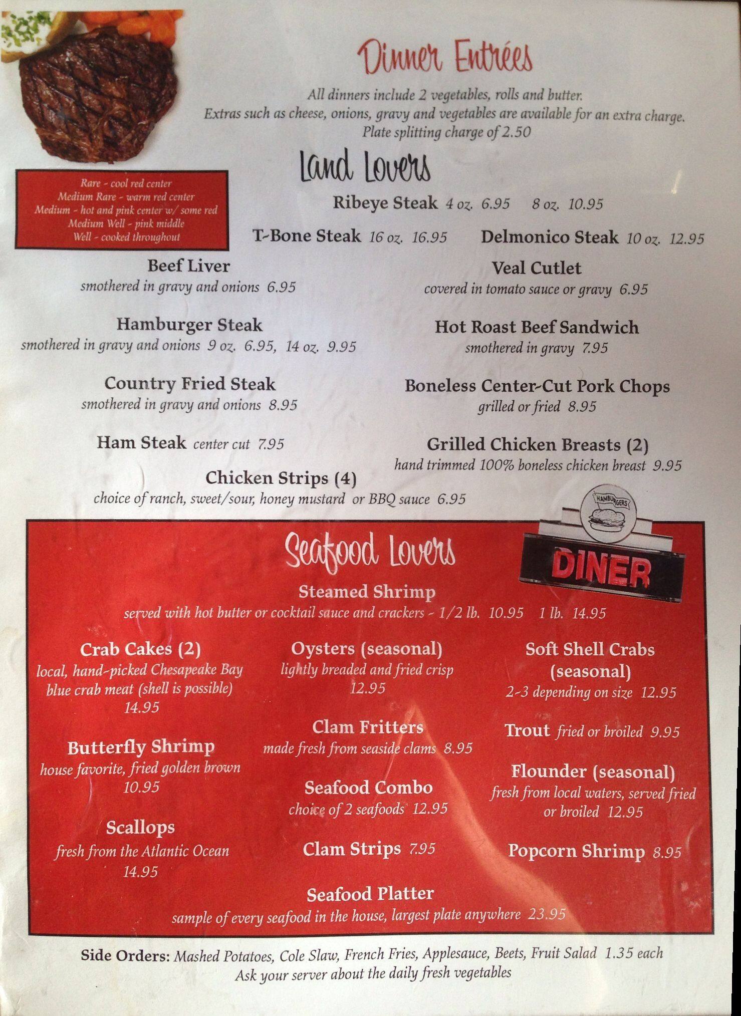 Menu at Exmore Diner restaurant, Exmore, Main St