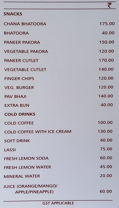 Basant Vihar menu
