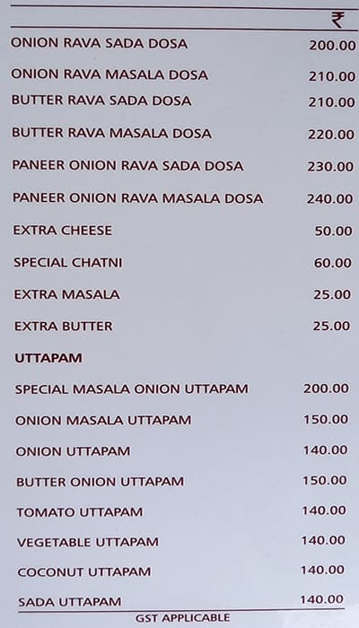 Basant Vihar menu