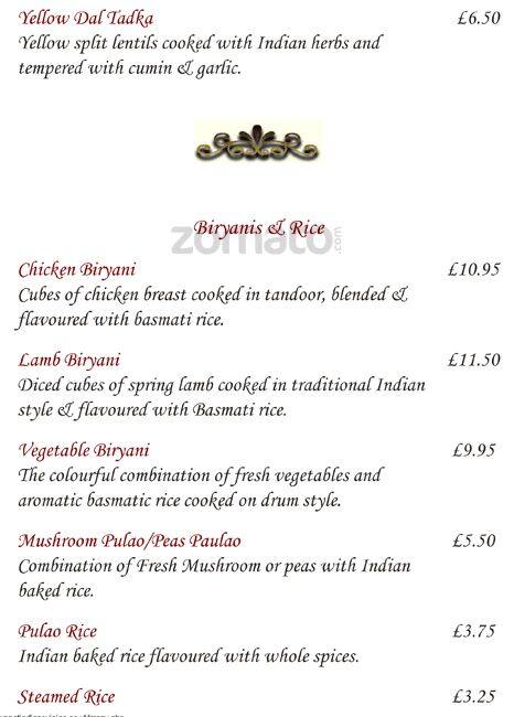 Swagat Richmond menu