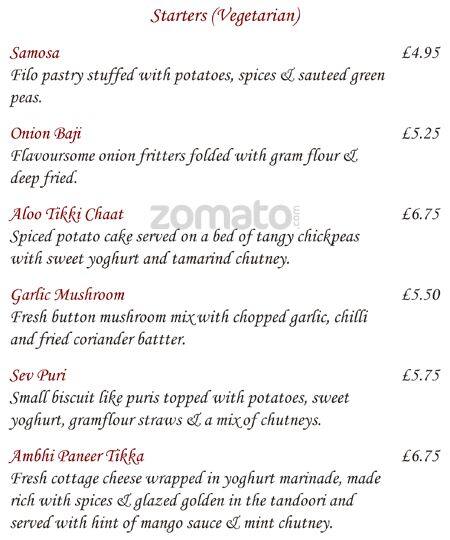 Swagat Richmond menu