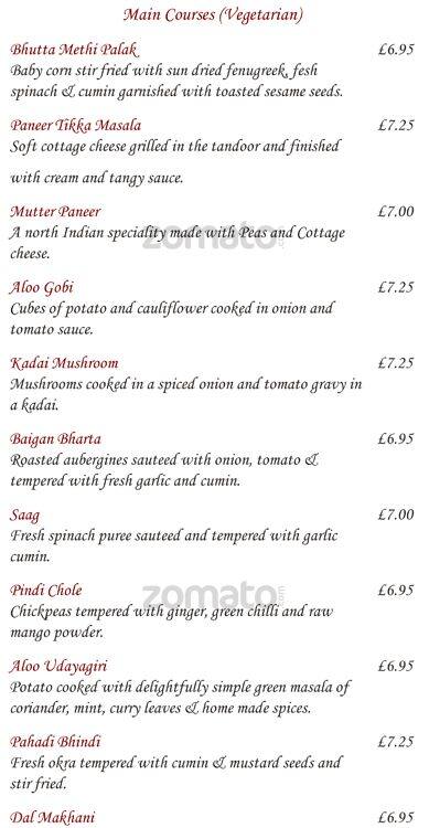 Swagat Richmond menu