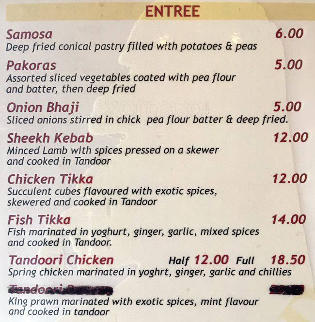 Indian Express Restaurant Menu Menumania/Zomato