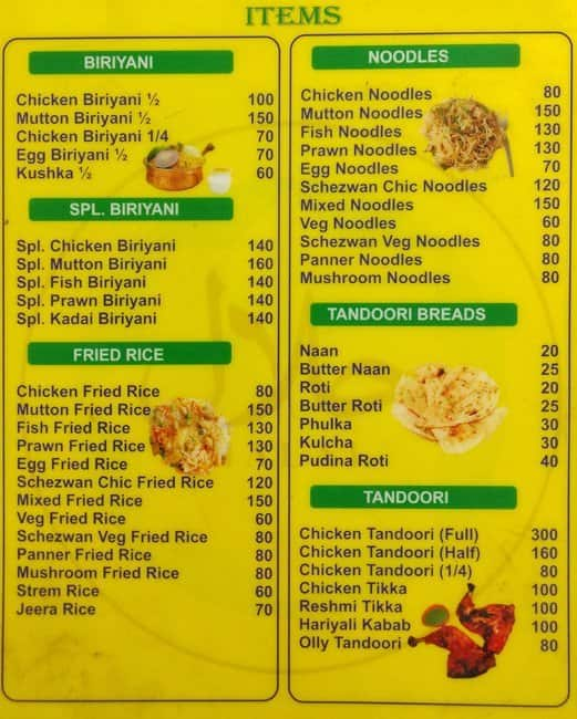 Menu at Halal Thalapakattu Briyani, Chennai