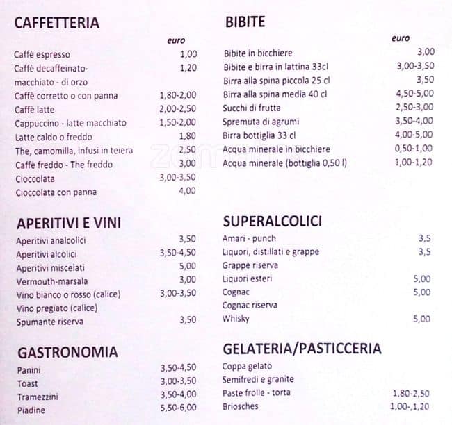 Menu di Del Corso 