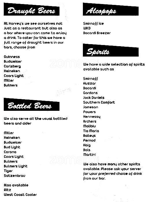 Menu at Harveys Balbriggan pub & bar, Balbriggan, Drogheda Street