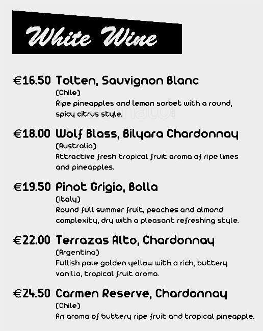 Menu at Harveys Balbriggan pub & bar, Balbriggan, Drogheda Street