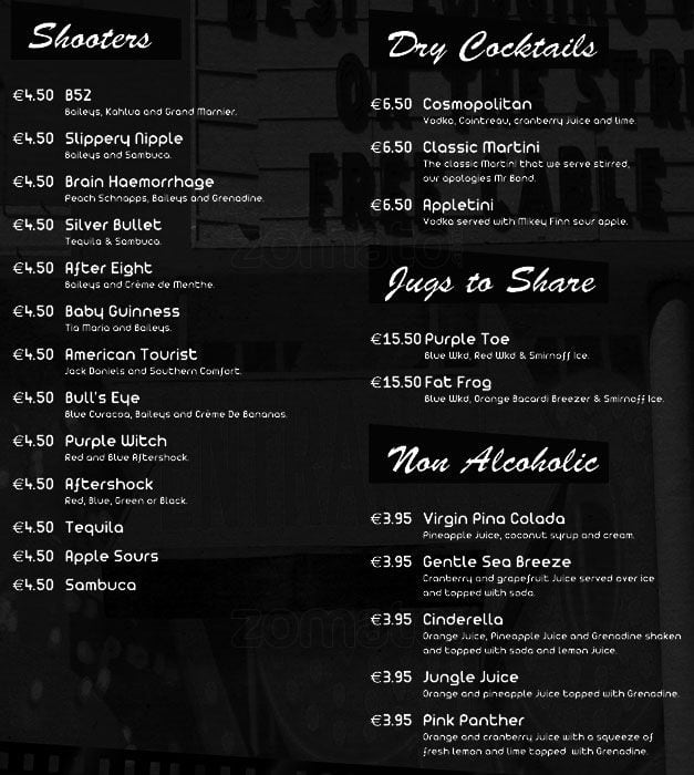 Menu at Harveys Balbriggan pub & bar, Balbriggan, Drogheda Street