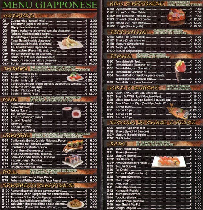 Menu di SushiSun Ely bar casilina 