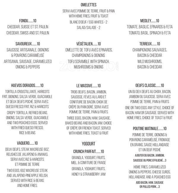 Menu at Fabergé Restaurant, Montreal