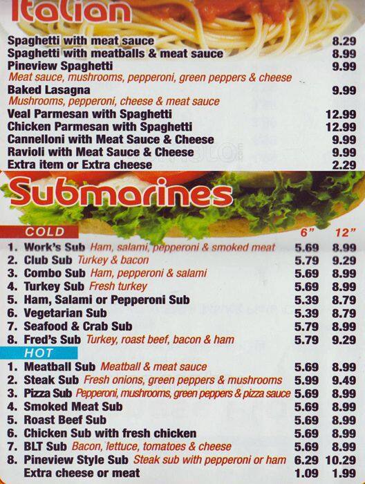 Menu at Pineview Pizza Italian & Greek restaurant, Ottawa