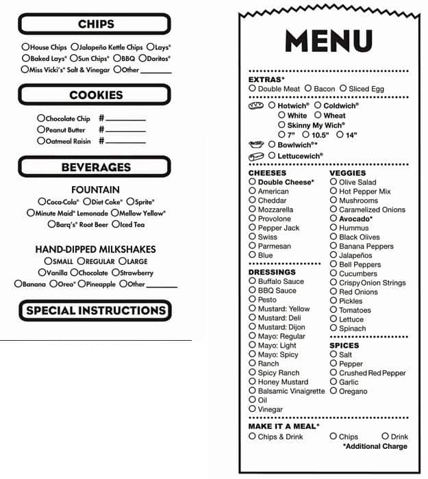 Which Wich Printable Menu  Printable Word Searches