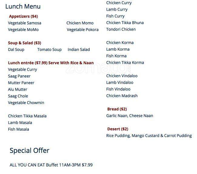 Taz Indian Restaurant Menu, Menu for Taz Indian Restaurant, Aurora