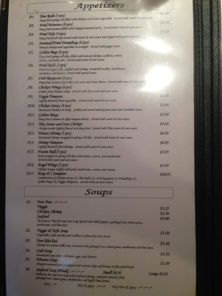 Menu At The King And I Restaurant Canyon The King And I Menu