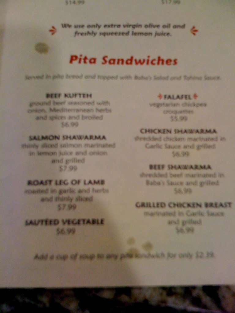 Menu at Ali Baba Restaurant, Simi Valley