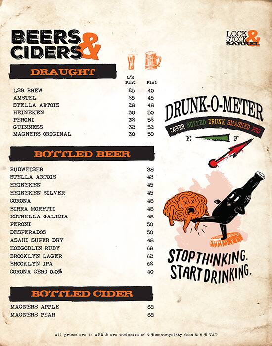 Menu of Lock, Stock and Barrel Grand Millennium Dubai, Barsha Heights