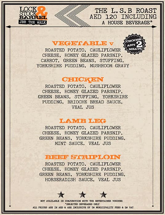 Menu at Lock, Stock and Barrel Grand Millennium, Dubai