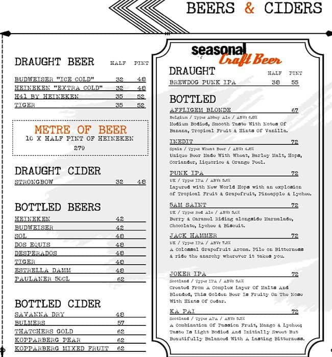 Lock, Stock and Barrel Menu, Menu for Lock, Stock and Barrel, Barsha