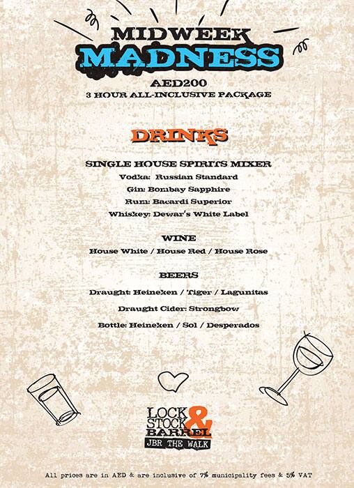 Menu at Lock, Stock and Barrel Grand Millennium, Dubai