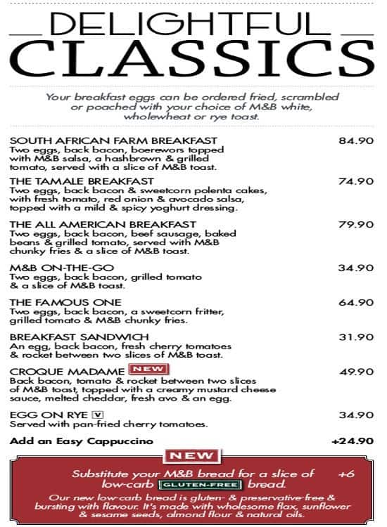 Mugg & Bean Menu, Menu for Mugg & Bean, Stellenbosch, Cape Town Zomato SA