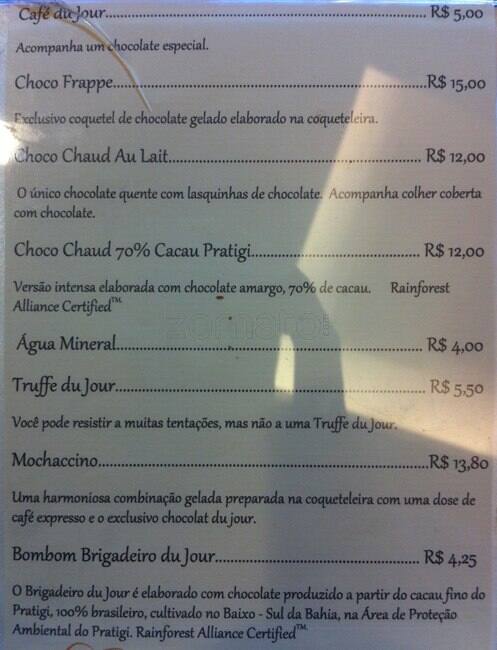 Chocolat du Jour cardápio