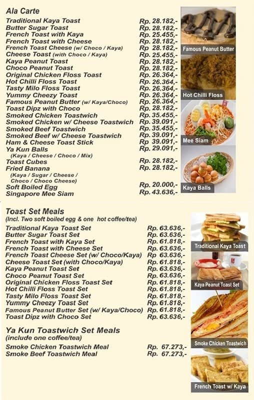 Ya Kun Kaya Toast Menu, Menu untuk Ya Kun Kaya Toast, Pondok Indah ...