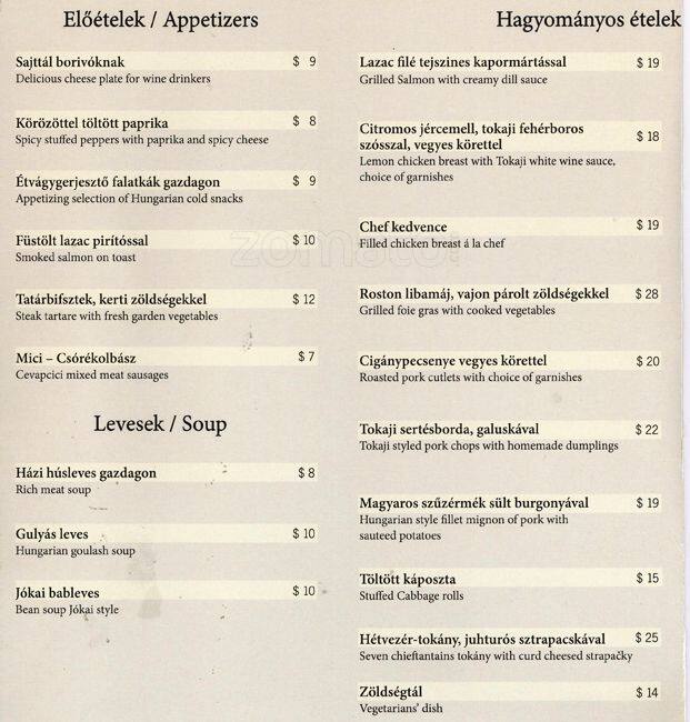 Tokaji menu
