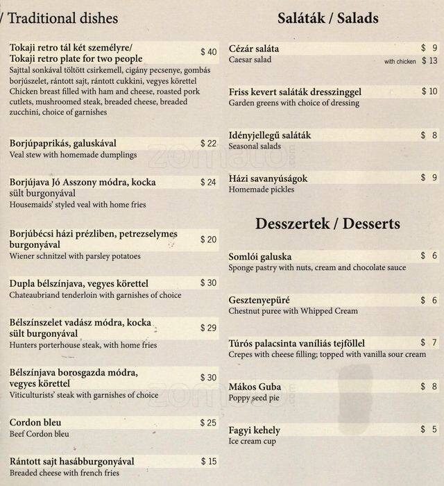 Tokaji menu