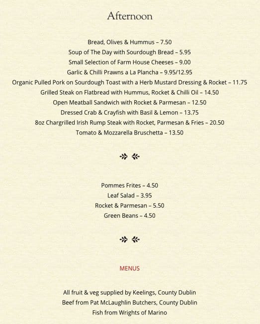 Coppinger Row Menu, Menu for Coppinger Row, South City West, Dublin ...