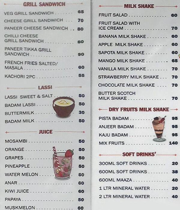 Dwaraka Tiffins menu