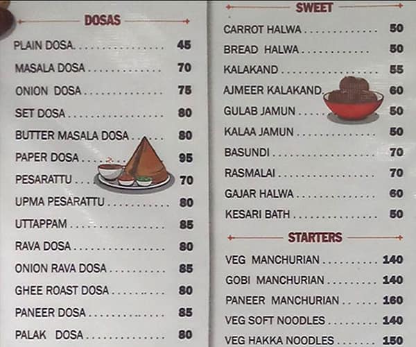 Dwaraka Tiffins menu