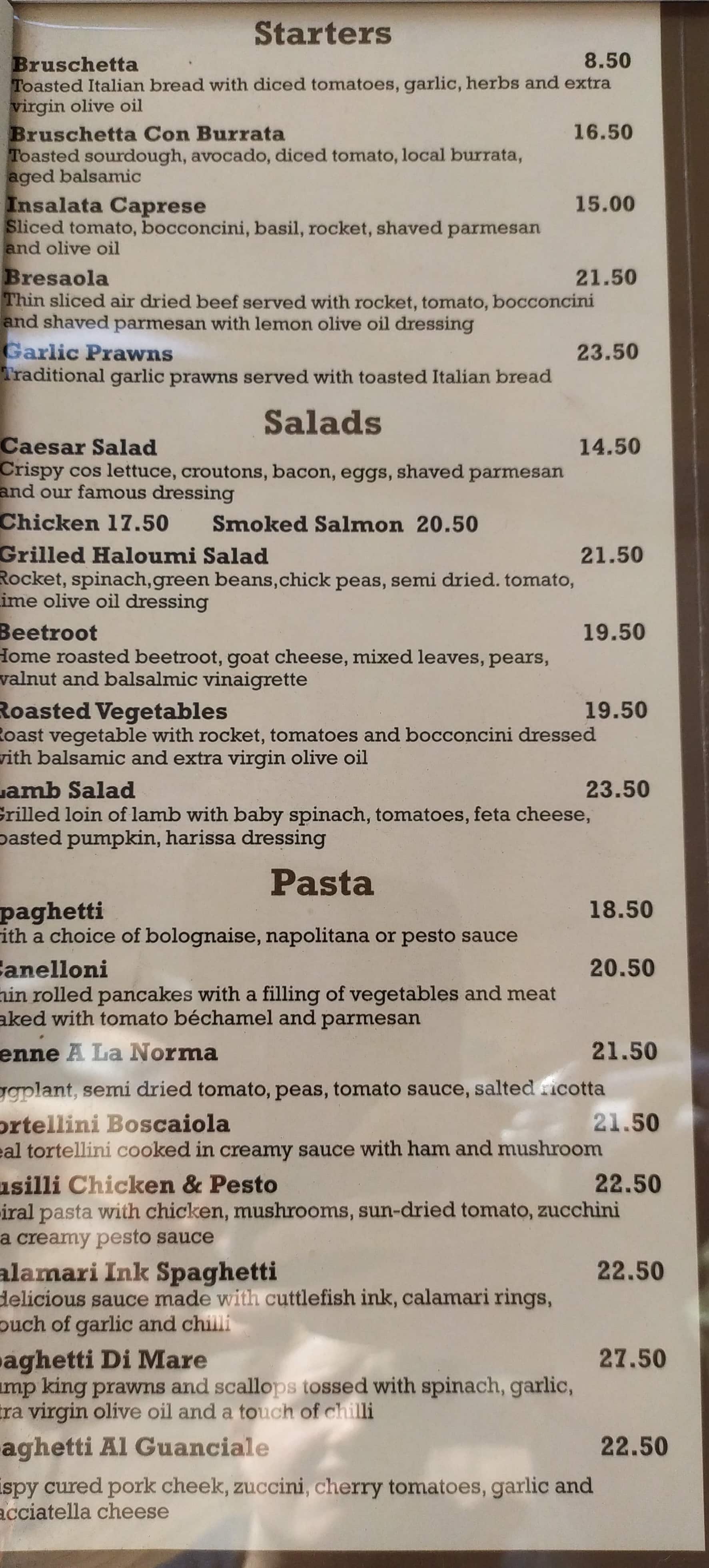 Menu at Kirribilli Village Cafe & Ristorante, Kirribilli, 1/3 Broughton St