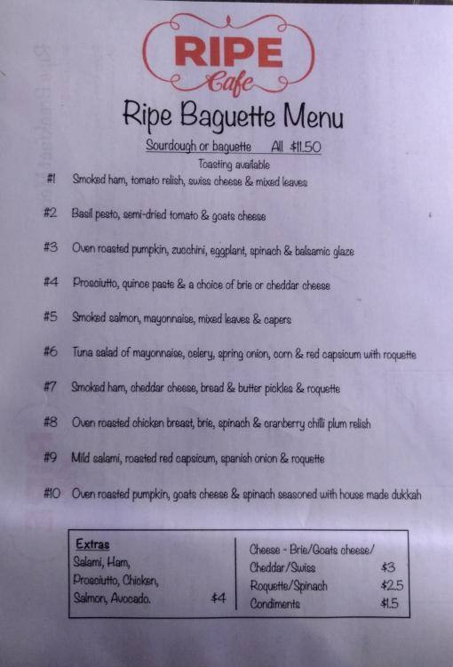 Ripe Australian Produce Menu Urbanspoon/Zomato