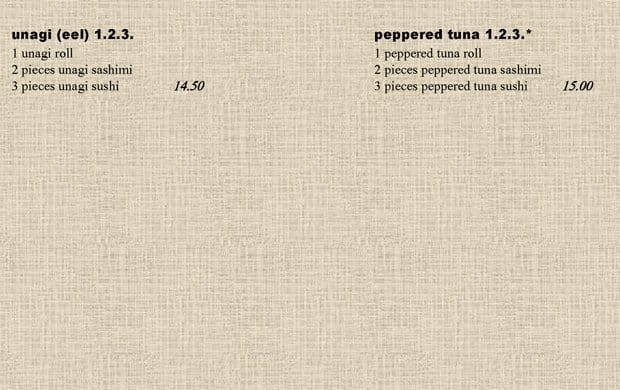 Carta de Maiko Sushi
