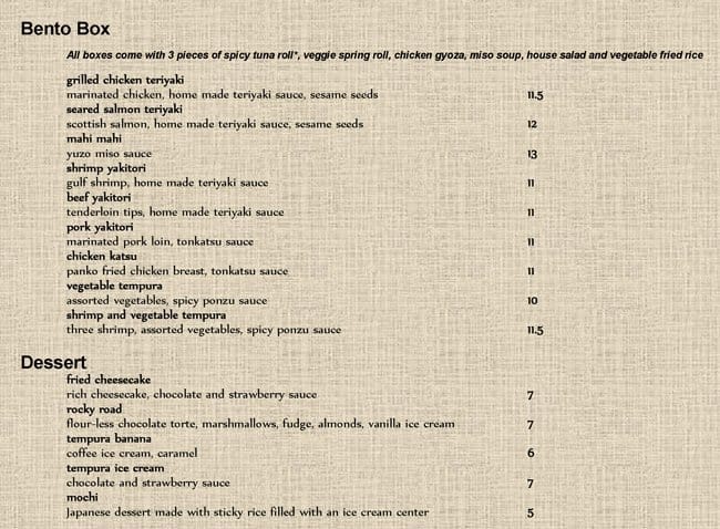 Carta de Maiko Sushi