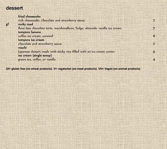 Carta de Maiko Sushi