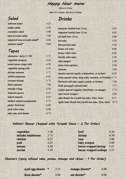 Carta de Maiko Sushi