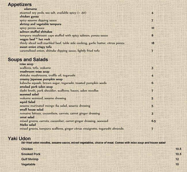 Carta de Maiko Sushi