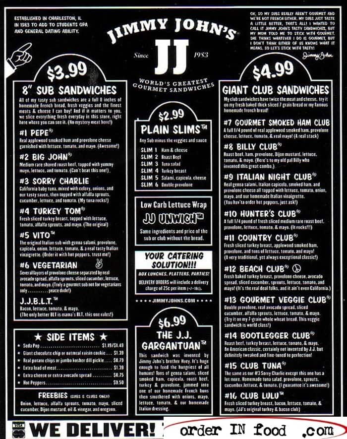 Jimmy John's Menu, Menu for Jimmy John's, Amarillo, Amarillo